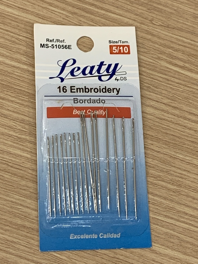 AGUJAS PARA BORDADO LEATY PAQ 16 PZS SIZE 5/10