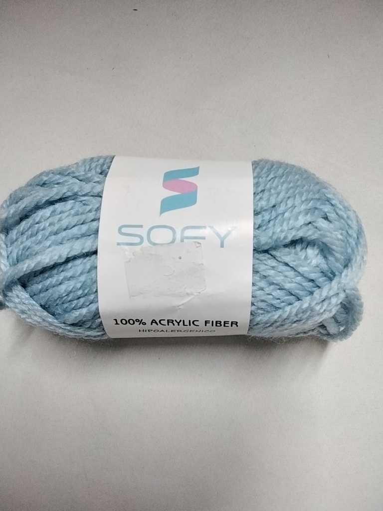 LANA ACRÍLICA SOFY 100% ACRYLIC FIBER HIPOALERGENICO COLOR AZUL CELESTE PASTEL