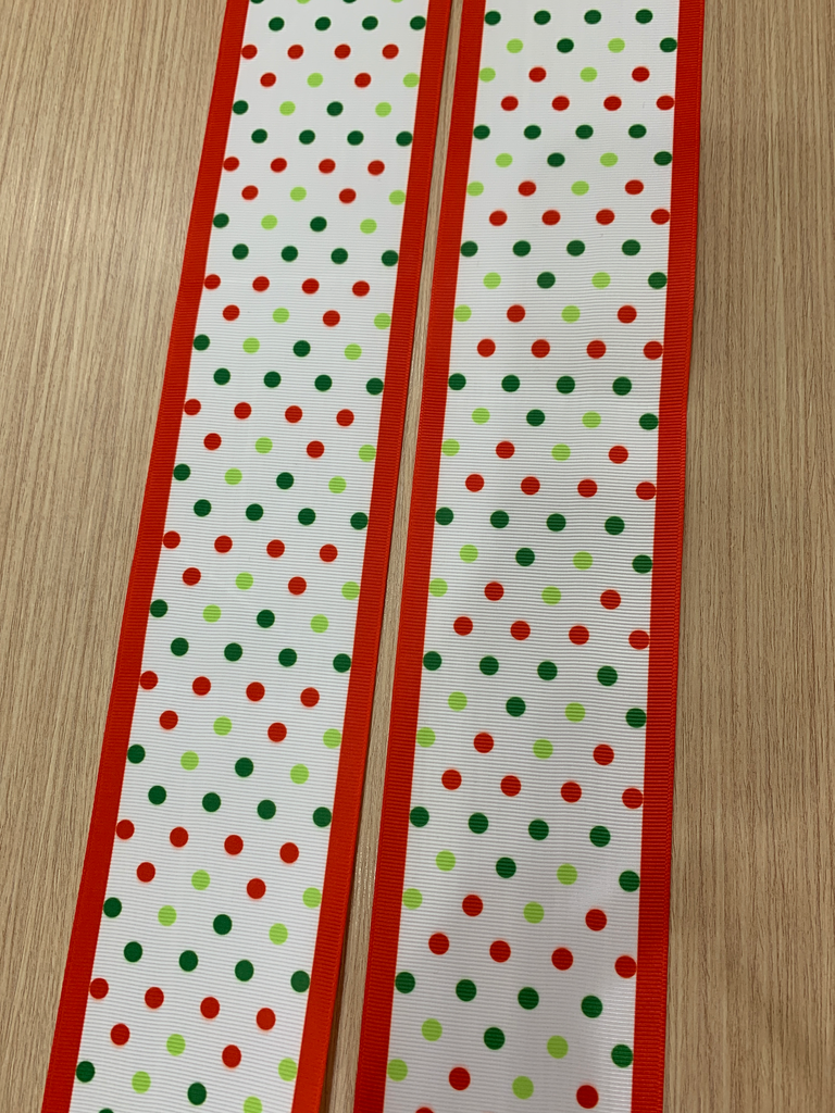 CINTA ESTAMPADA NAVIDAD 3" LUNARES ROJO Y VERDE