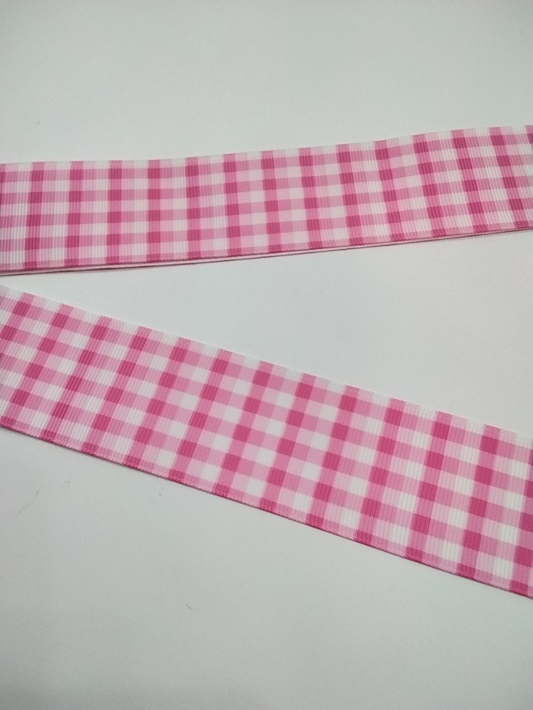 CINTA  ESTAMPADA 1.5" MODELO CUADROS ROSADO