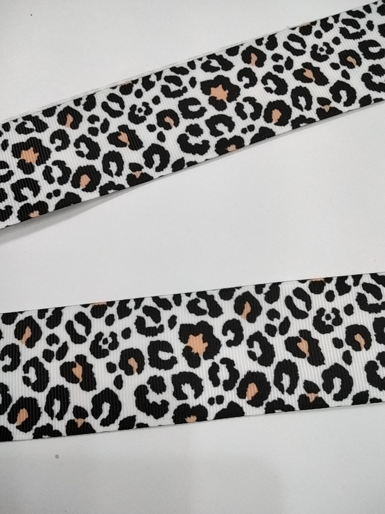 CINTA  ESTAMPADA 1.5" MODELO ANIMAL PRINT FONDO BLANCO 