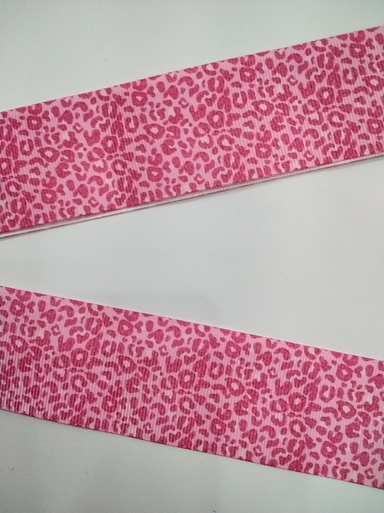 CINTA  ESTAMPADA 1.5" MODELO ANIMAL PRINT CON ROSADO