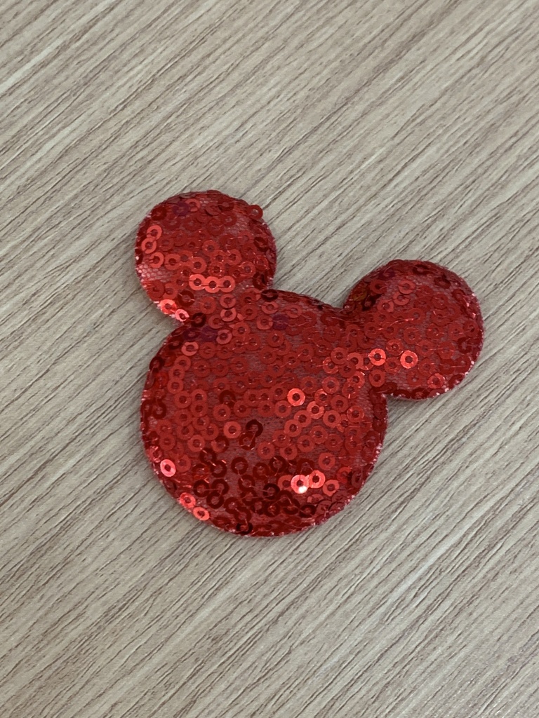 APLIQUE ACOLCHADOS LENTEJUELAS MICKEY CARA COLOR ROJO 