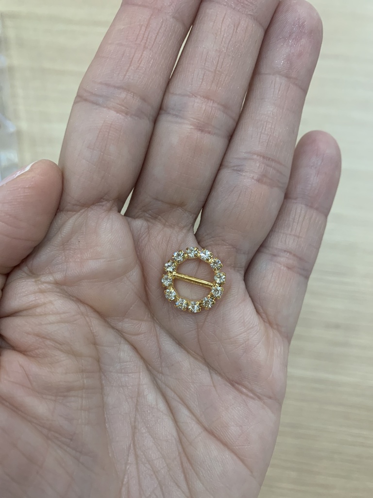APLIQUE DE CRISTAL HEBILLA CIRCULAR 1" COLOR PLATEADO CON DORADO 