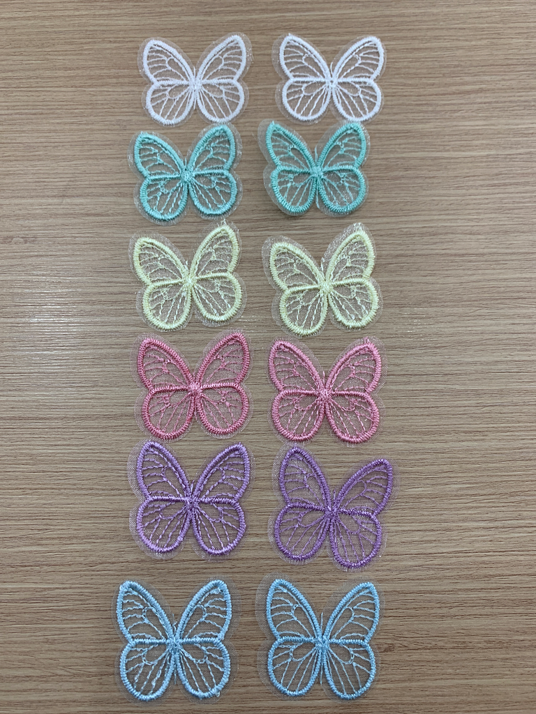 APLIQUE DE ENCAJE MARIPOSA 4.5cms PAQ DOC COLORES SURTIDOS