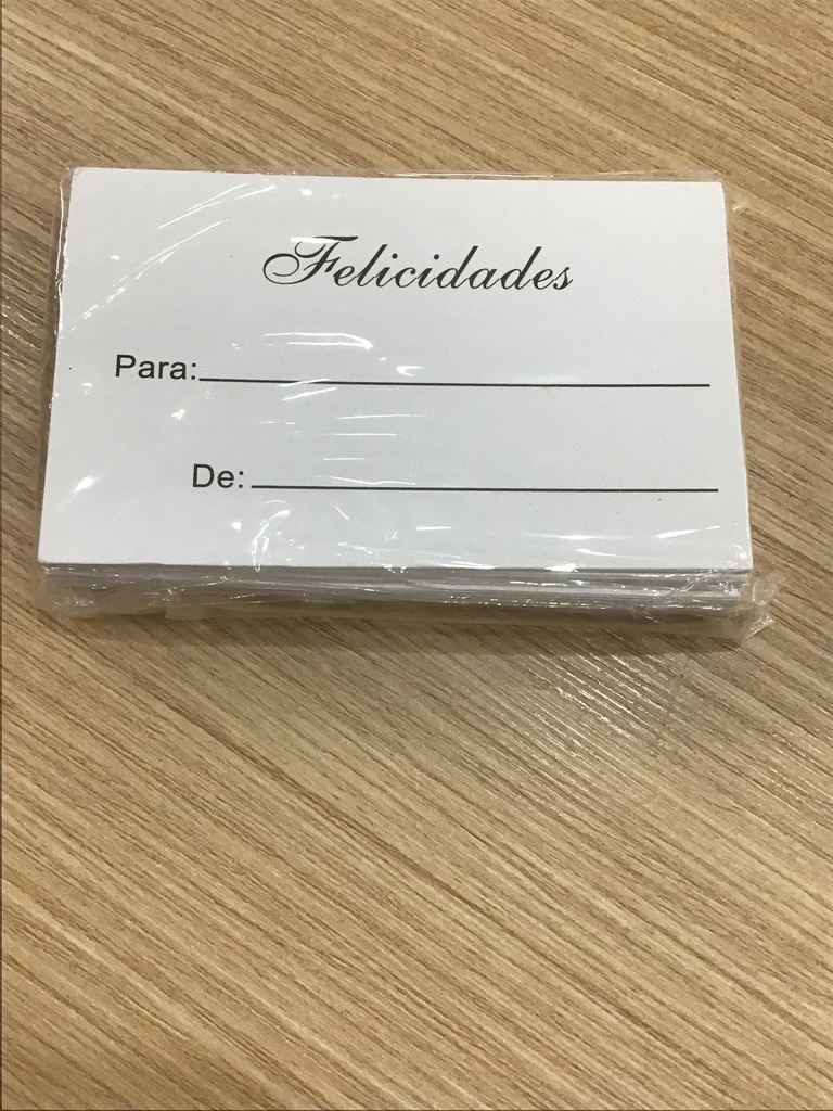 TARJETAS PARA REGALOS O RECORDATORIOS 6x9cm PAQUETE DE 50 UNIDADES MODELO FELICIDADES DE Y PARA