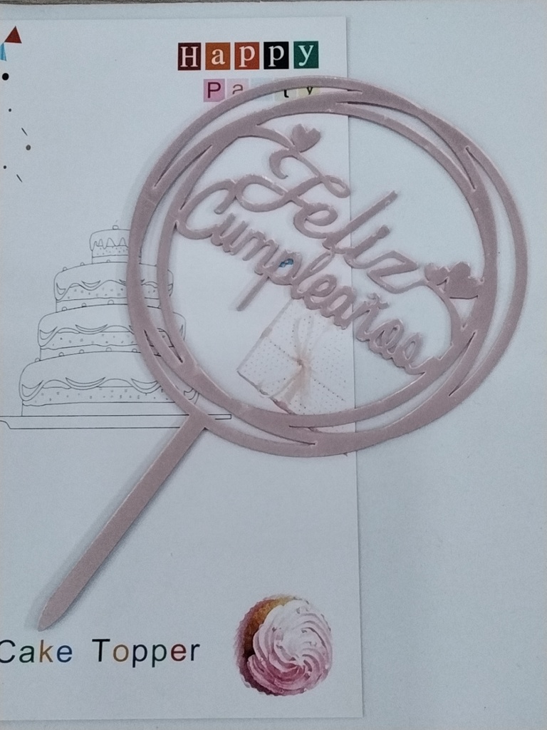 CAKE TOPPER FELIZ CUMPLEAÑOS PEQUEÑO CIRCULAR ROSE GOLD