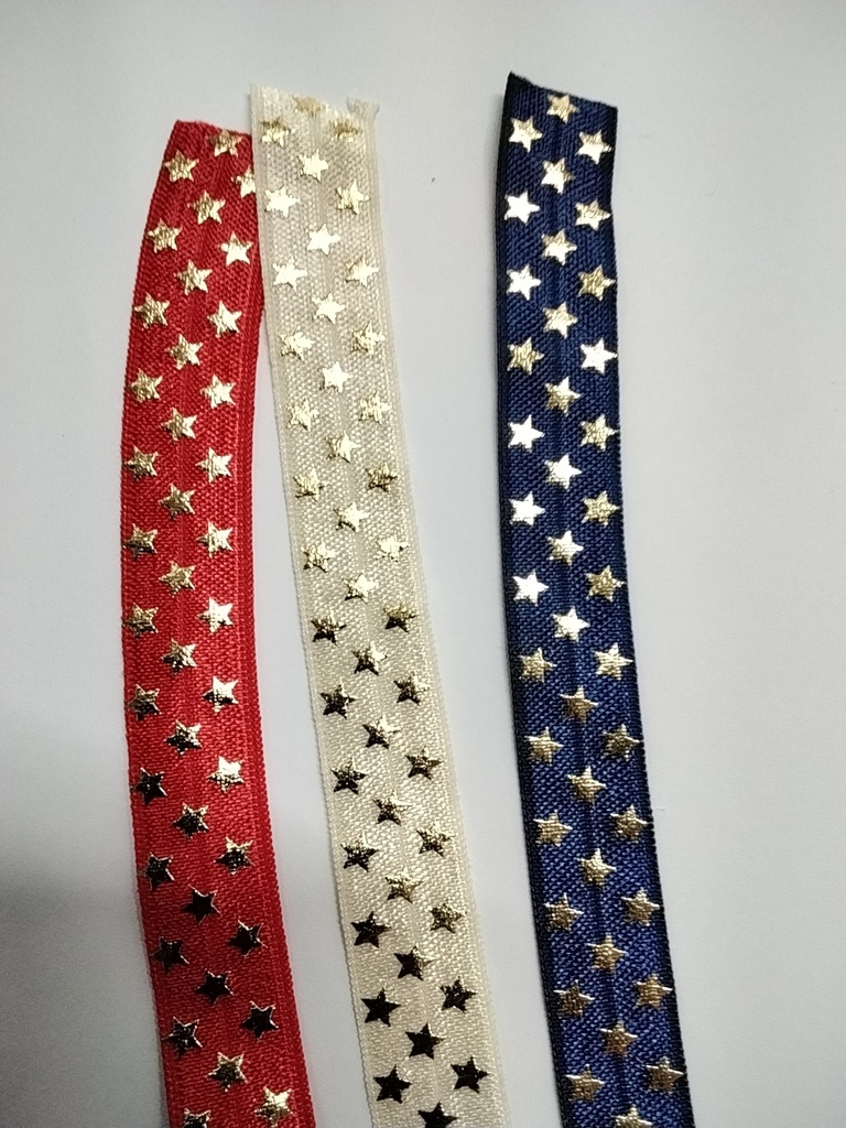 ELÁSTICO CON DISEÑO ESTRELLAS DORADAS METALIZADO 5/8" ó 1.5cm