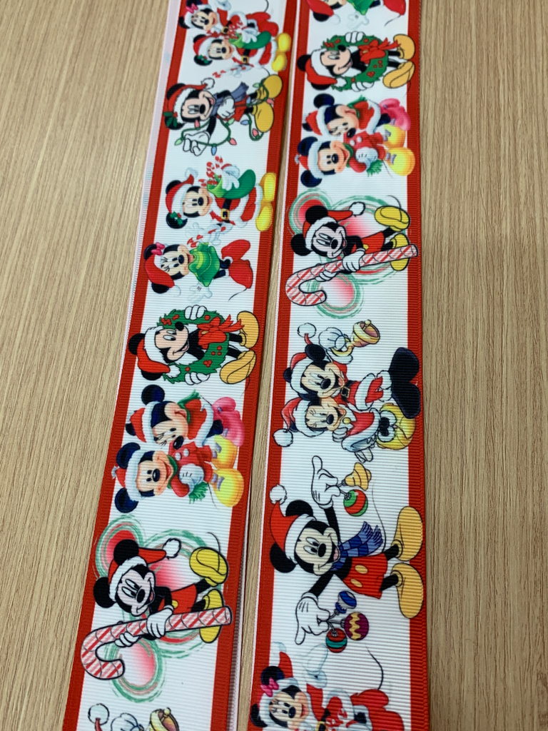 CINTA ESTAMPADA NAVIDAD 2" MICKIE Y MINNIE MOUSE BORDE ROJO