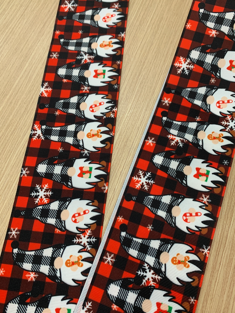 CINTA ESTAMPADA NAVIDAD 3" NOMO CUADROS ROJO Y NEGRO