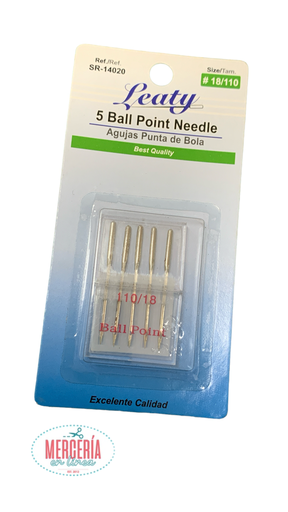 [SR-14020] AGUJA PUNTA DE BOLA PARA MÁQUINA DE COSER LEATY # 18/110 PAQ 5 PZS
