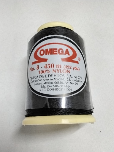 [HIL-OM-N] HILO OMEGA 100% NYLON # 8 450M -  COLOR NEGRO