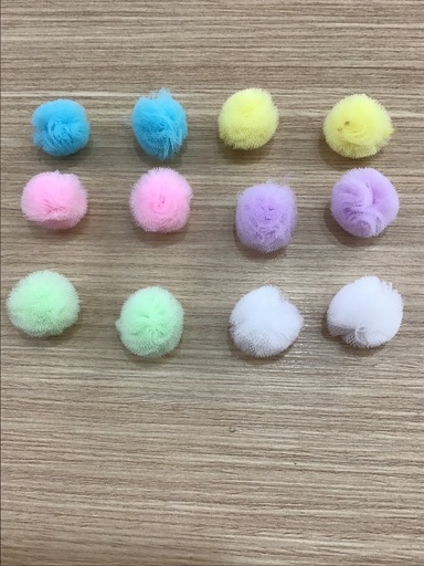 [PARC-PAS] POMPONES ARRUCHADOS CIRCULARES 2 CM PAQ 12 PZS COLORES PASTELES 2 DE C/C
