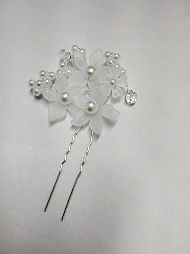 [HODPC-PL] HORQUILLA DECORADA 4 FLORES PERLAS PLATEADO