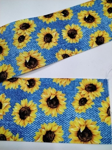 [CE3-GIR] CINTA  ESTAMPADA 3" GIRASOLES FONDO COLOR AZUL