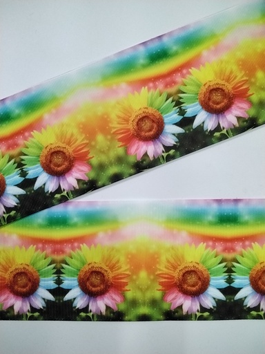 CINTA  ESTAMPADA 3" GIRASOLES MULTICOLOR