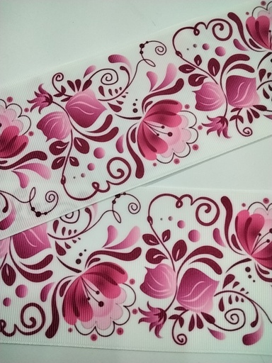 CINTA  ESTAMPADA 3" TÍPICO FLORES CALADO COLOR ROSADO