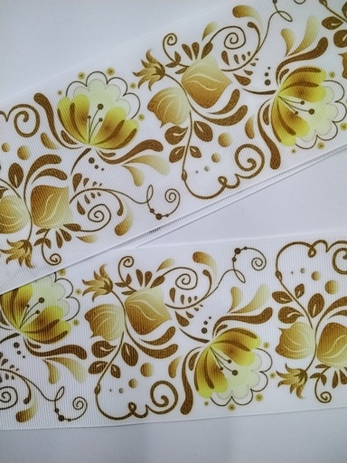 CINTA  ESTAMPADA 3" TÍPICO FLORES CALADO  COLOR AMARILLO CLARO