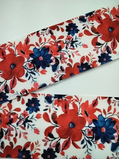 CINTA  ESTAMPADA 3" TÍPICO FLORES  COLOR AZUL Y ROJO