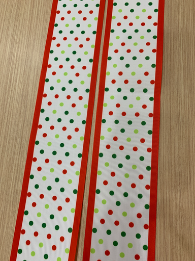 CINTA ESTAMPADA NAVIDAD 3" LUNARES ROJO Y VERDE
