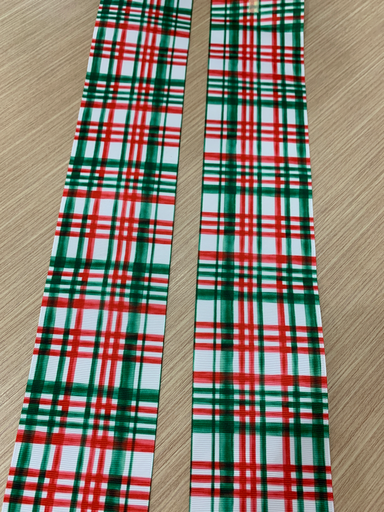 CINTA ESTAMPADA NAVIDAD 3" CUADROS FONDO BLANCO