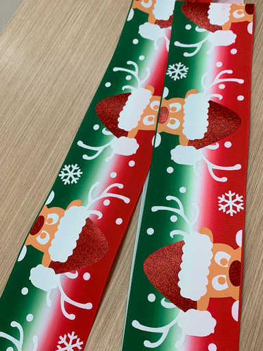 CINTA ESTAMPADA NAVIDAD CON HOLOGRAMAS 3" MODELO RENO SANTA 