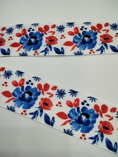 CINTA  ESTAMPADA 1.5" TÍPICO FLORES COLOR  AZUL Y ROJO 