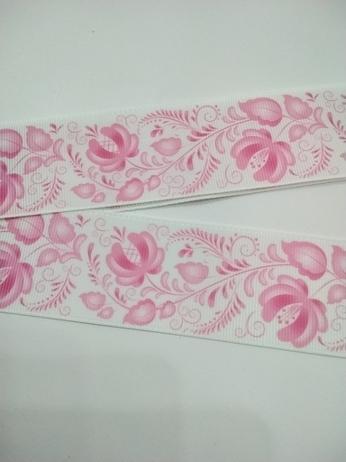 CINTA  ESTAMPADA 1.5" TÍPICO FLORES COLOR ROSADO CLARO
