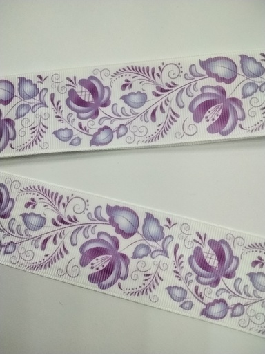 CINTA  ESTAMPADA 1.5" TÍPICO FLORES COLOR LILA