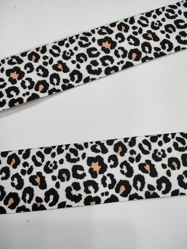 CINTA  ESTAMPADA 1.5" MODELO ANIMAL PRINT FONDO BLANCO 