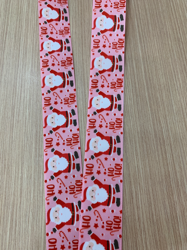 CINTA ESTAMPADA NAVIDAD 1.5" SANTA HO HO HO FONDO ROSADO 