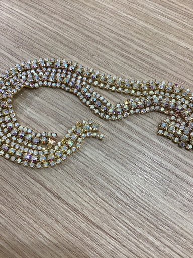 STRASS 3 LÍNEAS 1cm. PRECIO POR MEDIA YARDA BASE DORADA CON CRISTALES
