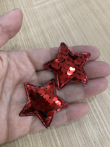 [EALRO]  ESTRELLA ACOLCHADA CON LENTEJUELAS PAQ 2 PZS COLOR ROJO