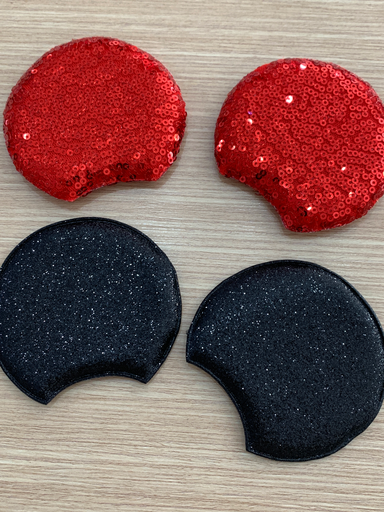 OREJAS DE MICKEY ACOLCHADOS ESCARCHADOS  8.5cm PAQ DE 2 PZS             