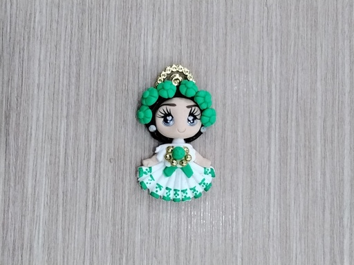 APLIQUE PORCELANA FRÍA TÍPICO POLLERAS TRAJE GALA BLANCO POMPÓN  VERDE MANZANA 