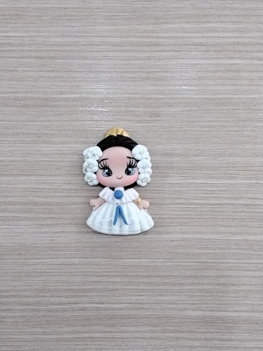 APLIQUE PORCELANA FRÍA TÍPICO POLLERA TRAJE BLANCO POMPÓN  AZUL 