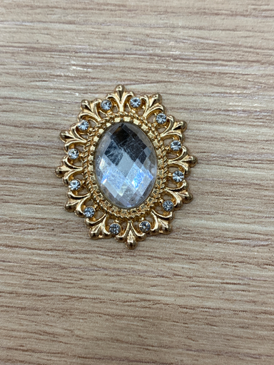 [APCMPIOPLDO] APLIQUE DE CRISTAL Y METAL PIEDRA OVALADA PLATEADA CON BORDE DORADO 2cm