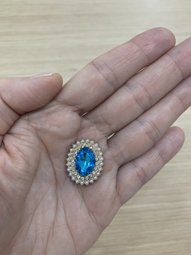 APLIQUE DE CRISTAL PIEDRA OVALADA CON BORDE EN PERLITAS