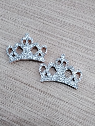 MINI CORONITAS ESCARCHADA 3.5cm PEQUEÑAS PAQ 2 PZS COLOR PLATEADO 