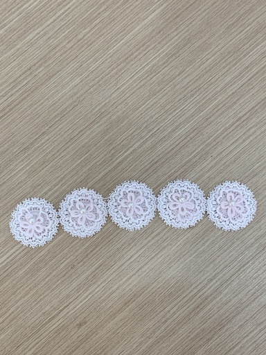 APLIQUE CÍRCULOS ENCAJE PAQ 4 PZS COLOR ROSA PASTEL