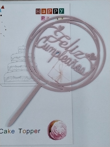 CAKE TOPPER FELIZ CUMPLEAÑOS PEQUEÑO CIRCULAR ROSE GOLD