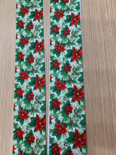 CINTA ESTAMPADA NAVIDAD 2" FLOR ROJA CON HOJITAS VERDES 