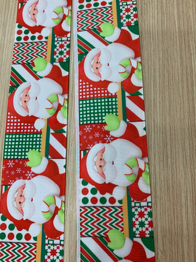 CINTA ESTAMPADA NAVIDAD 2" SANTA CON DISEÑOS SURTIDOS ROJO, BLANCO Y VERDE