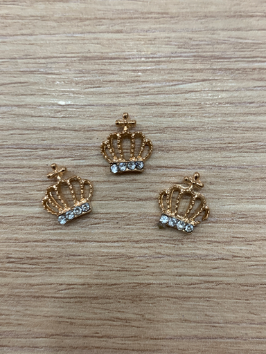 [APCMMCODO] APLIQUE DE CRISTAL Y METAL MINI CORONITAS DORADAS CON CRISTALITOS PLATEADOS 1cm (3 pzs)
