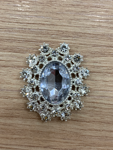 [APCMPIOPL] APLIQUE DE CRISTAL Y METAL PIEDRA OVALADA PLATEADA BASE Y BORDES CON CRISTALES PLATEADOS 2,5cm