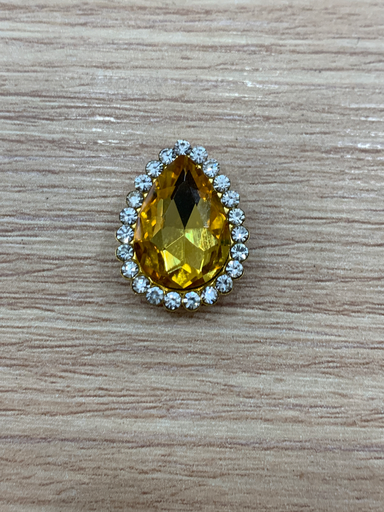 [APCMGOACR] APLIQUE DE CRISTAL Y METAL GOTA AMARILLA CON CRISTALES PLATEADOS